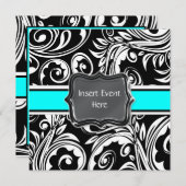 Invitation fiançailles noir blanc turquoise (Devant / Derrière)