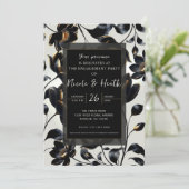 Invitation Fiançailles noir & or Floral Greige (Debout devant)