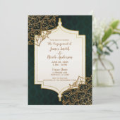 Invitation Fiançailles Nuits arabes marocaines vert et or (Debout devant)