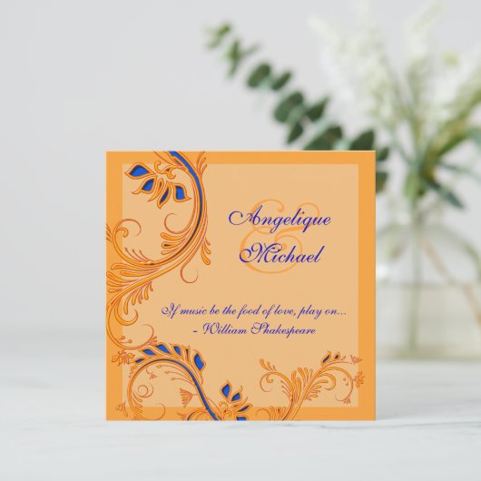 Invitation Fiançailles orange bleu d'anniversaire de mariage (Debout devant)