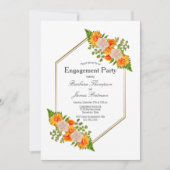 Invitation Fiançailles Orange Floral Gold Frame (Devant)