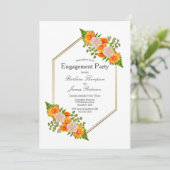 Invitation Fiançailles Orange Floral Gold Frame (Debout devant)