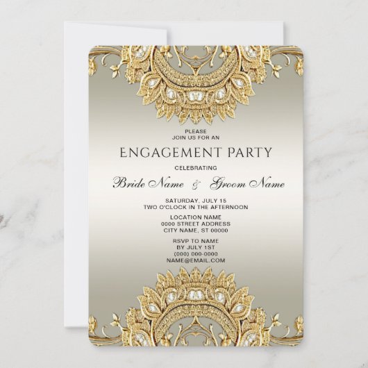 Invitation Fiançailles Ornate Or (Devant)