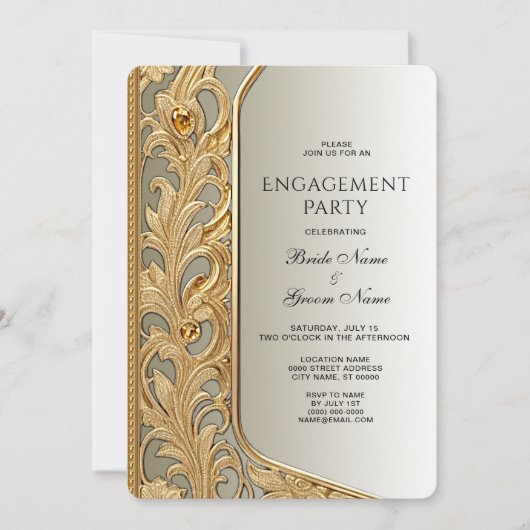 Invitation Fiançailles Ornate Or Moderne (Devant)