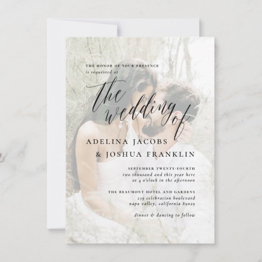 Invitation Fiançailles photo de script simple Mariage photo (Devant)