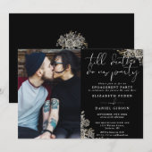 Invitation Fiançailles photo gothique noir et blanc (Devant / Derrière)