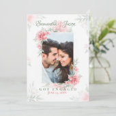 Invitation Fiançailles photo rose parfait (Debout devant)