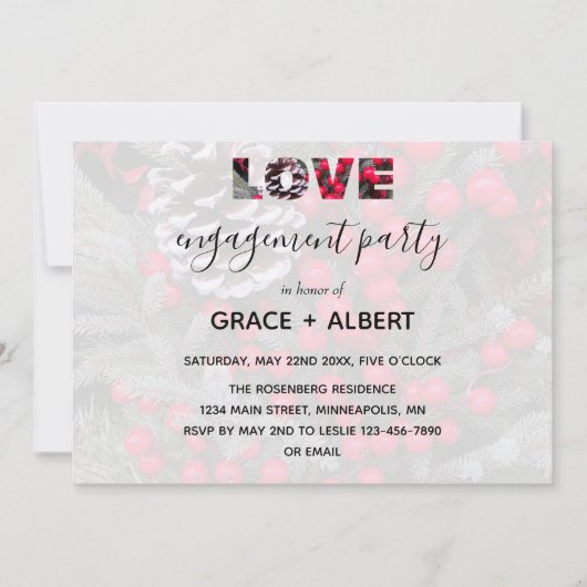 Invitation Fiançailles Pinecone À feuillage persistant Red Be (Devant)