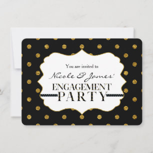 Invitation FIANÇAILLES Pois Black & Gold Faux