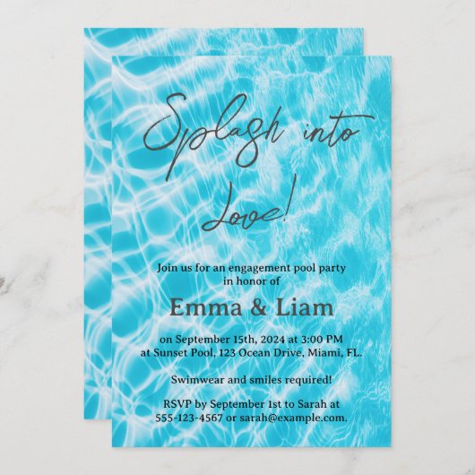 Invitation Fiançailles Pool Party (Devant / Derrière)