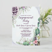 Invitation Fiançailles Purple Floral Green Foliing (Debout devant)