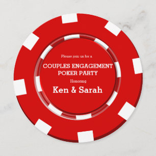 Invitation Fiançailles Red Poker Chip Heart