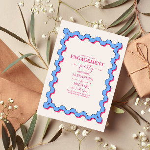 Invitation Fiançailles Retro Tendance Courbe Gribouillis Bran