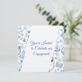 Invitation Fiançailles Romance Vintage Bleu (Debout devant)