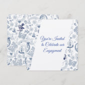Invitation Fiançailles Romance Vintage Bleu (Devant / Derrière)