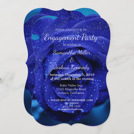 Invitation Fiançailles Rose bleu élégant (Devant / Derrière)