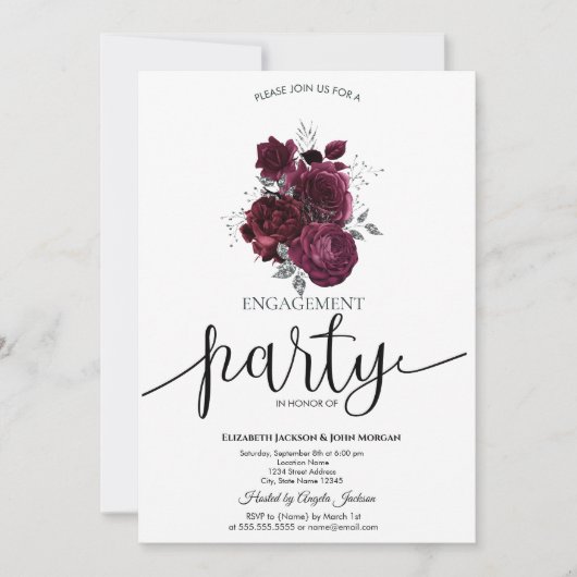 Invitation Fiançailles Rose de Bourgogne (Devant)
