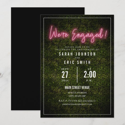 Invitation Fiançailles rose Neon (Devant / Derrière)