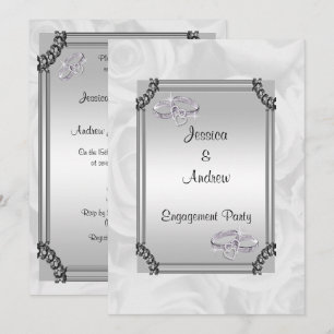 Invitation Fiançailles Roses Blanches & Bagues de Mariage Dia
