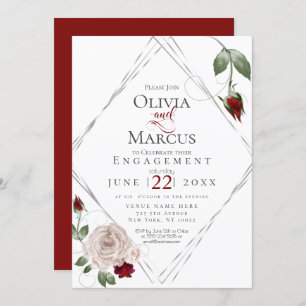 Invitation FIANÇAILLES   Roses d'aquarelle rouge et bleu du v