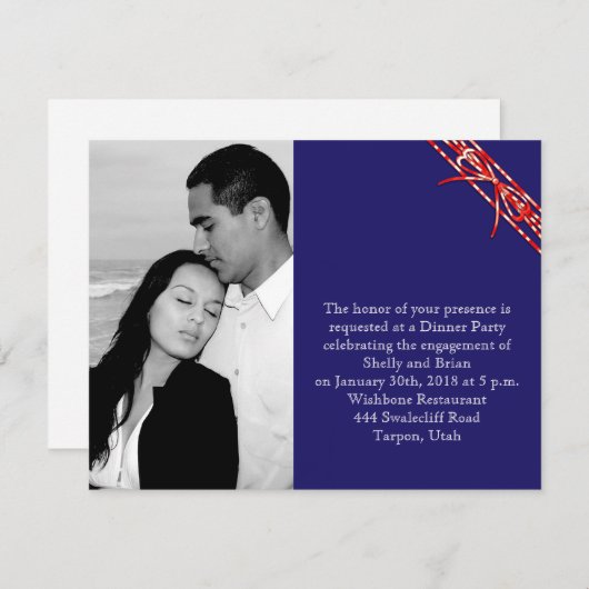 Invitation Fiançailles rouge blanc et bleu Mariage (Devant / Derrière)