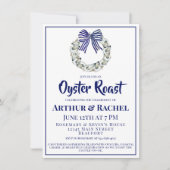 Invitation Fiançailles Ruban rayé bleu de l'Oyster Wreath (Devant)