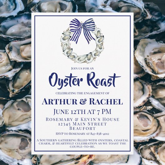 Invitation Fiançailles Ruban rayé bleu de l'Oyster Wreath