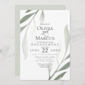 Invitation FIANÇAILLES | Sage Vert Olive Branche Aquarelle (Devant / Derrière)