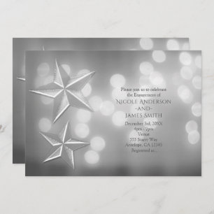Invitation Fiançailles Silver Stars & Elegant Bokeh Lights