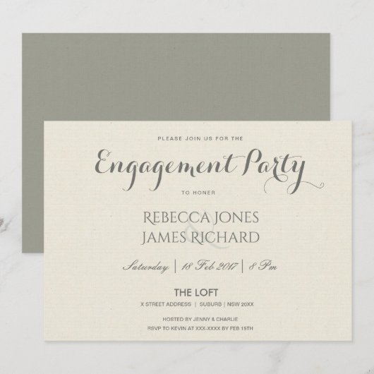 INVITATION FIANÇAILLES SIMPLE ÉLÉGANT DE TYPOGRAPHIE GRIS (Devant / Derrière)