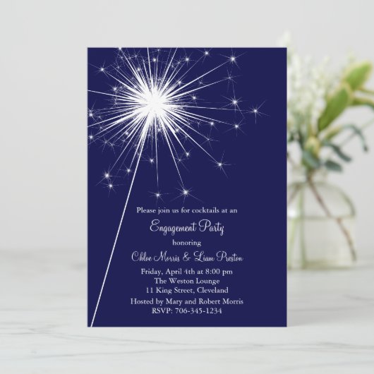 Invitation Fiançailles Sparkler (bleu) (Debout devant)