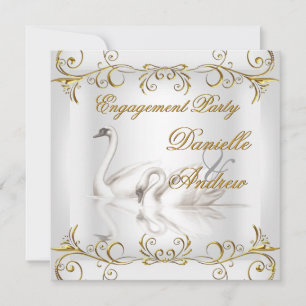 Invitation Fiançailles Swans Gold Sepia Elegance Party