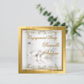 Invitation Fiançailles Swans Gold White Elegance Party (Debout devant)