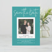 Invitation Fiançailles Turquoise moderne Photo Enregistrer la (Debout devant)