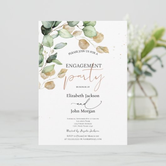 Invitation Fiançailles végétal Eucalyptus (Debout devant)