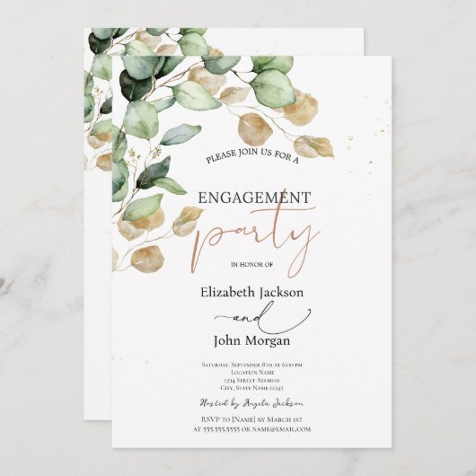 Invitation Fiançailles végétal Eucalyptus (Devant / Derrière)