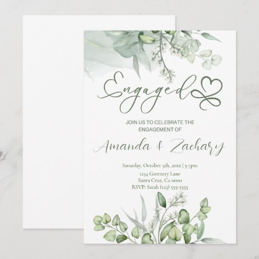 Invitation Fiançailles verdure  (Devant / Derrière)
