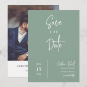 Invitation Fiançailles vert Boho Sage Sauvez la date (Devant / Derrière)