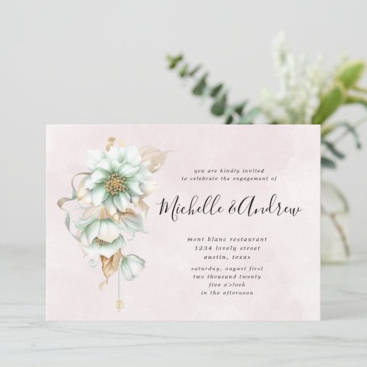 Invitation fiançailles vif à fleurs victoriennes (Debout devant)