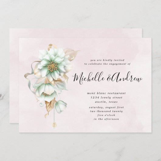 Invitation fiançailles vif à fleurs victoriennes (Devant / Derrière)