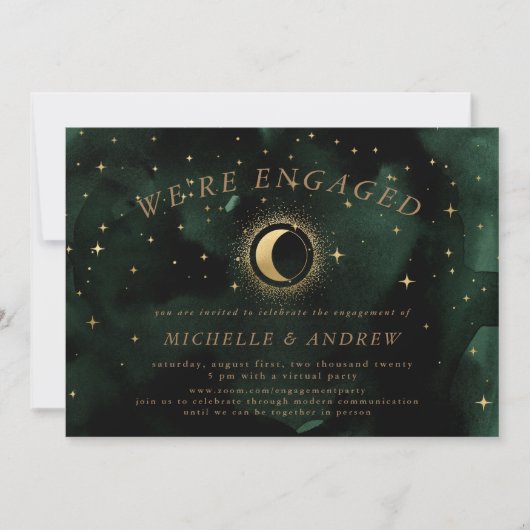Invitation Fiançailles virtuel Céleste Gold Crescent Moon (Devant)