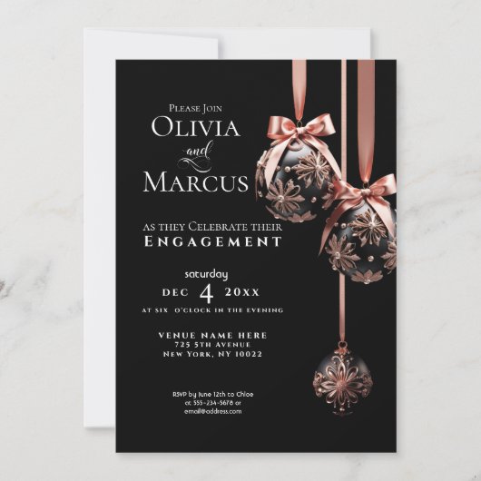 Invitation FIANÇAILLES | Winter Pink et Onyx Baubles (Devant)
