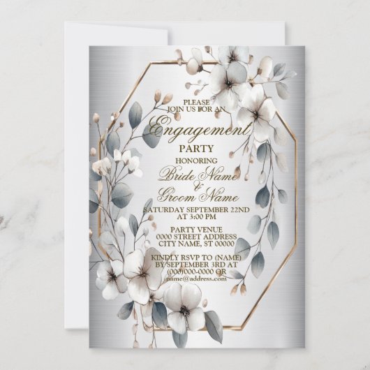 Invitation Fianté Aquarelle Fleurs blanches Argent (Devant)