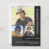 Invitation Fibre de carbone noire 3 Photo Boys Graduation (Devant)