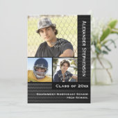 Invitation Fibre de carbone noire 3 Photo Boys Graduation (Debout devant)