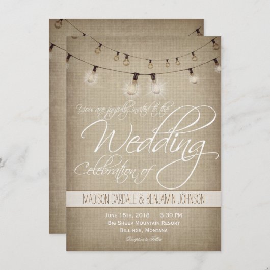 Invitation Ficelle d'invitation rustique de mariage (Devant / Derrière)