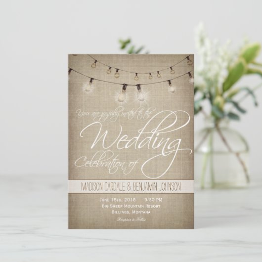 Invitation Ficelle d'invitation rustique de mariage (Debout devant)