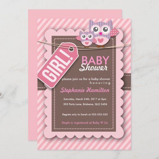 Invitation Ficelle faite sur commande de douche de bébé de (Devant / Derrière)