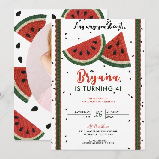 Invitation Ficelle Pastèque De quelque façon que vous la déco (Devant / Derrière)