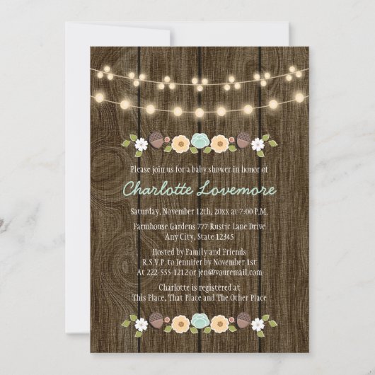 Invitation Ficelle turquoise de baby shower rustique de (Devant)